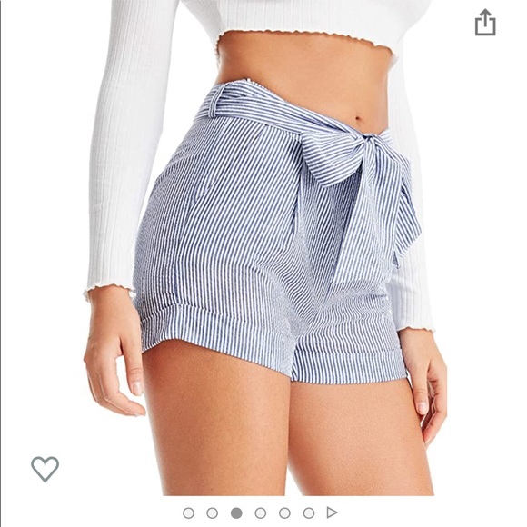 New Blue White Pinstripe Medium Shorts Tie Belt - Picture 2 of 6